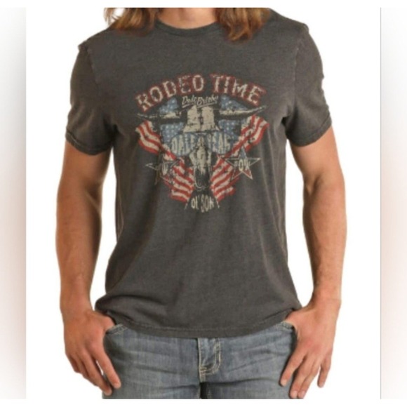 Rock and Roll Denim Other - Rock and Roll Denim Mens Dale Brisby Rodeo Time Graphic T-Shirt Gray NEW
